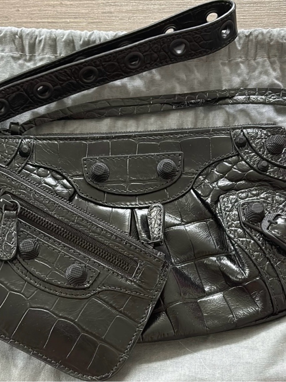 Balenciaga Black Croc-Embossed Heart Charm Bag